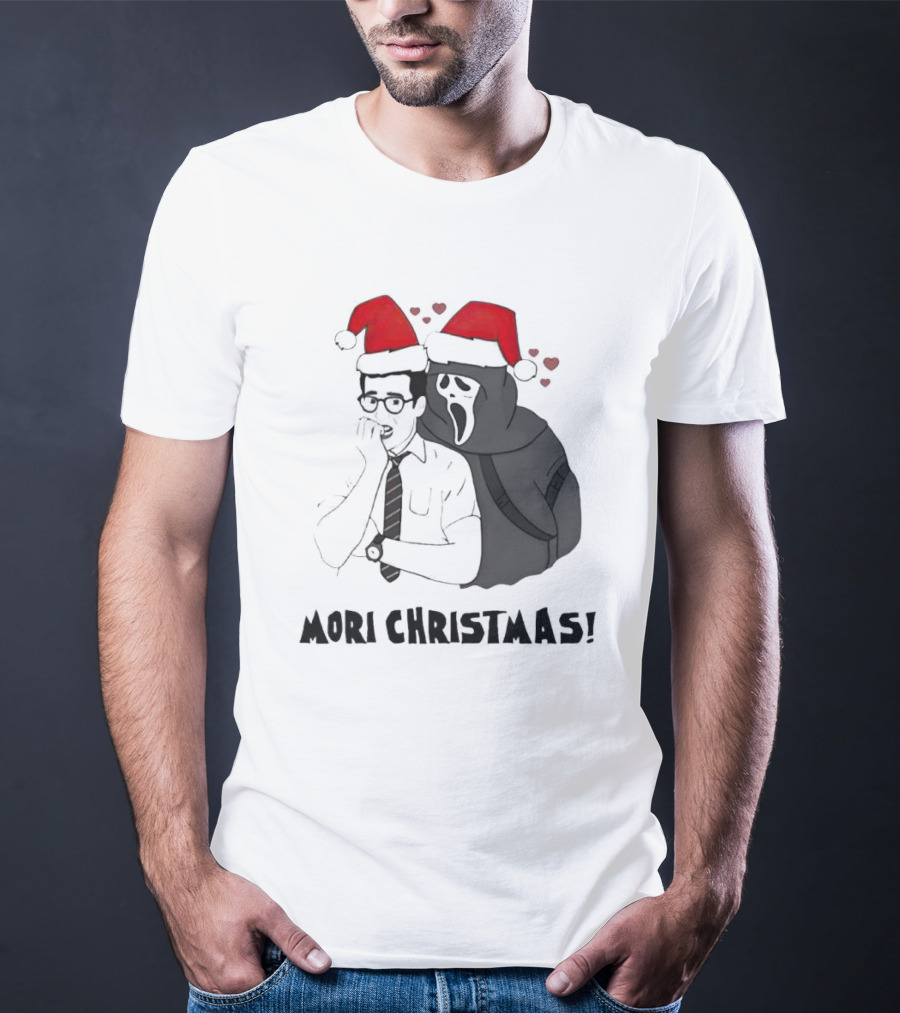 Ghostface Mori Christmas Santa Hats And Hearts T-Shirt