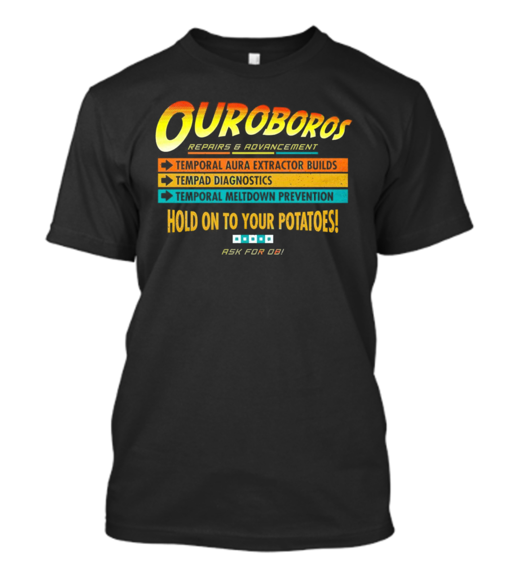 OUROBOROS Repairs And Advancement Temporal Aura Extractor Builds Tempad Diagnostics Meltdown Prevention Hold On To Your Potatoes Ask For OB T-Shirt