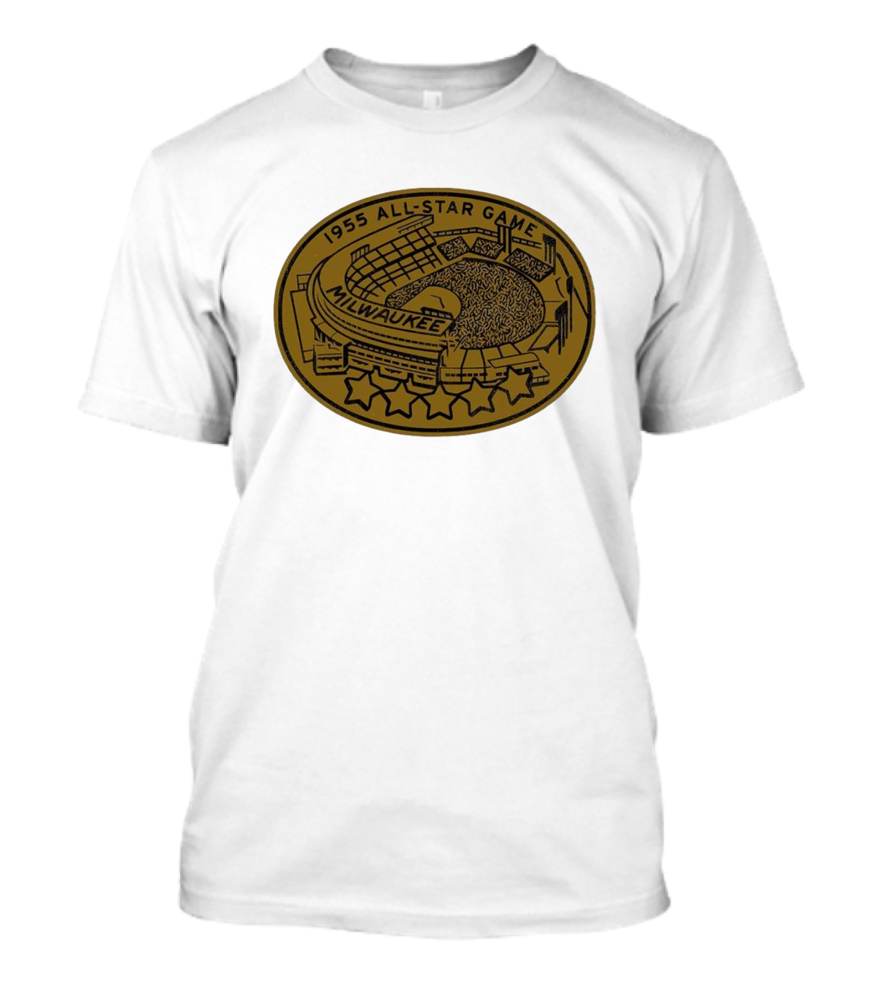 Milwaukee 1955 All-Star Game Stadium Five Stars Emblem T-Shirt