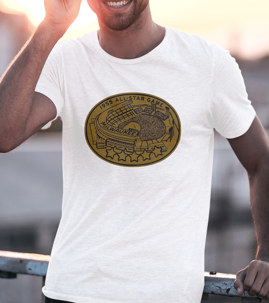 Milwaukee 1955 All-Star Game Stadium Five Stars Emblem T-Shirt
