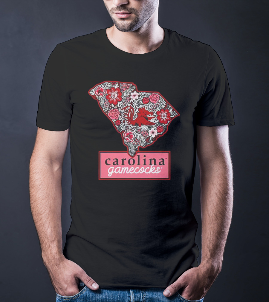 Carolina Gamecocks Floral South Carolina State Outline T-Shirt