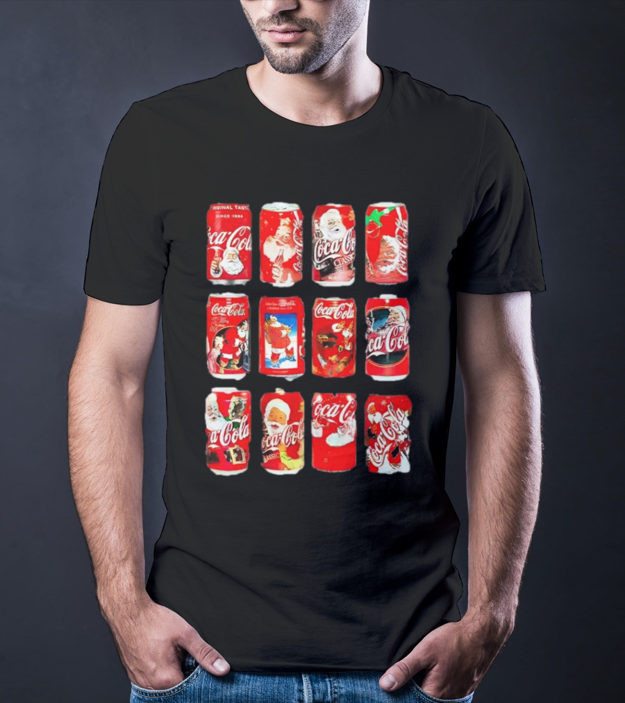 Coca Cola Santa Claus Cans Collection Vintage Holiday T-Shirt