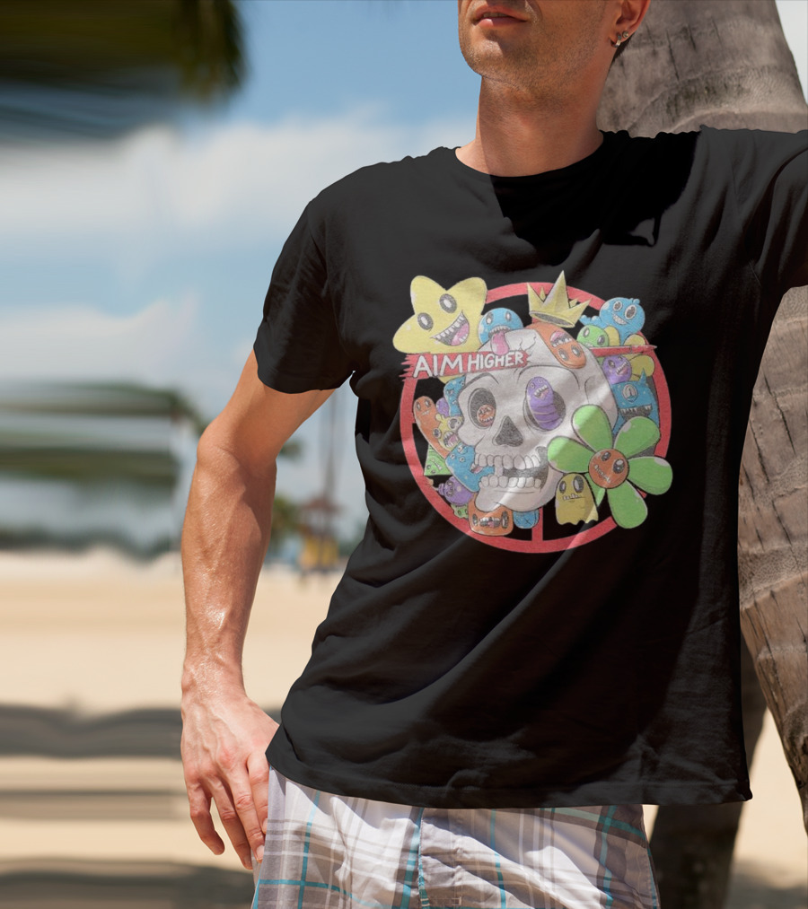 Friends N Monsters Aim Higher Cotton Candy Skull Star Flower T-Shirt