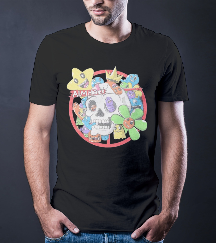Friends N Monsters Aim Higher Cotton Candy Skull Star Flower T-Shirt
