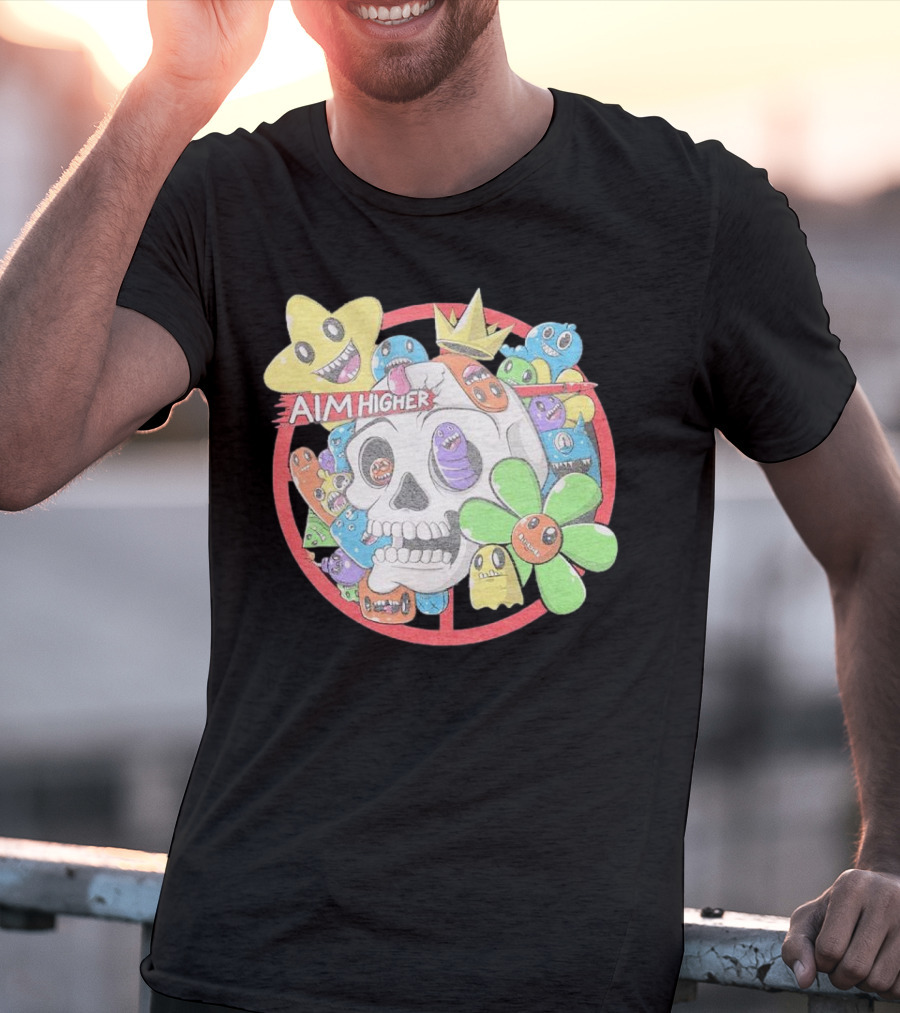 Friends N Monsters Aim Higher Cotton Candy Skull Star Flower T-Shirt