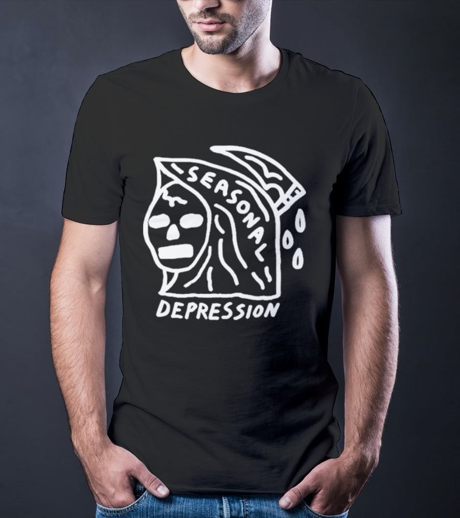 Seasonal Depression Grim Reaper Parody With Scythe And Raindrops T-Shirt