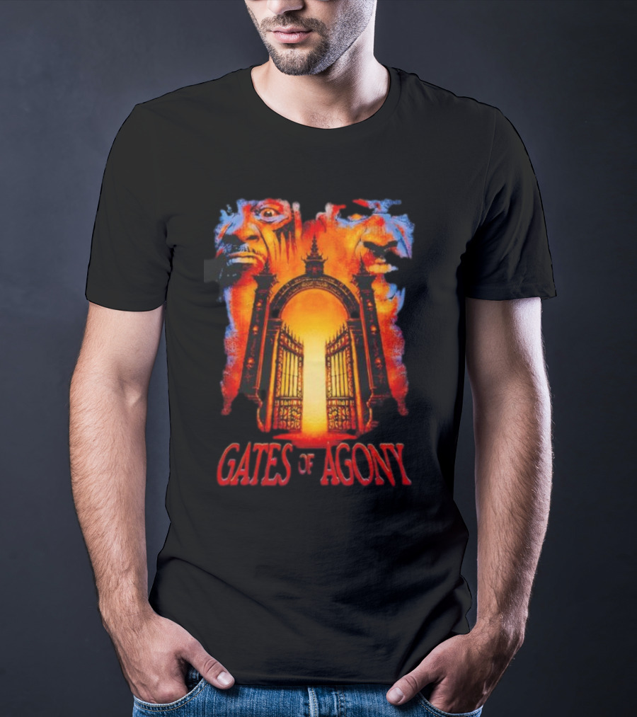 Gates Of Agony Open The Gates With Horror Faces And Fiery Entrance T-Shirt