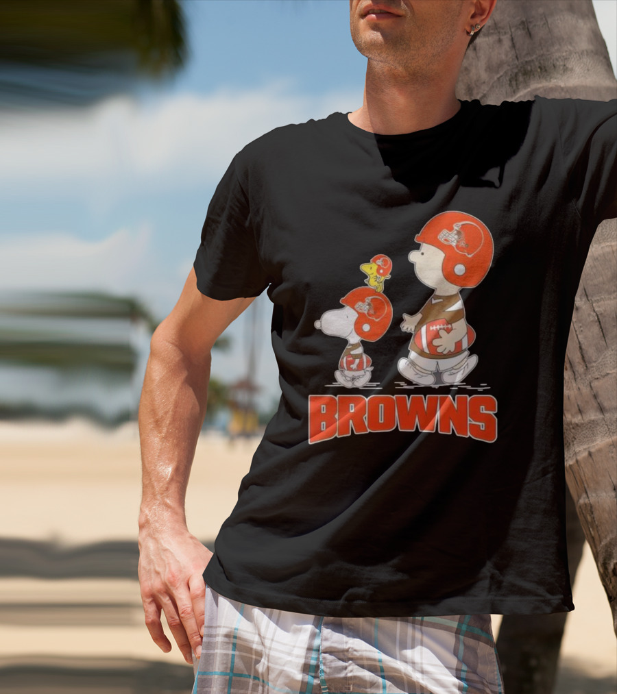 Snoopy Charlie Brown Woodstock Football Browns T-Shirt