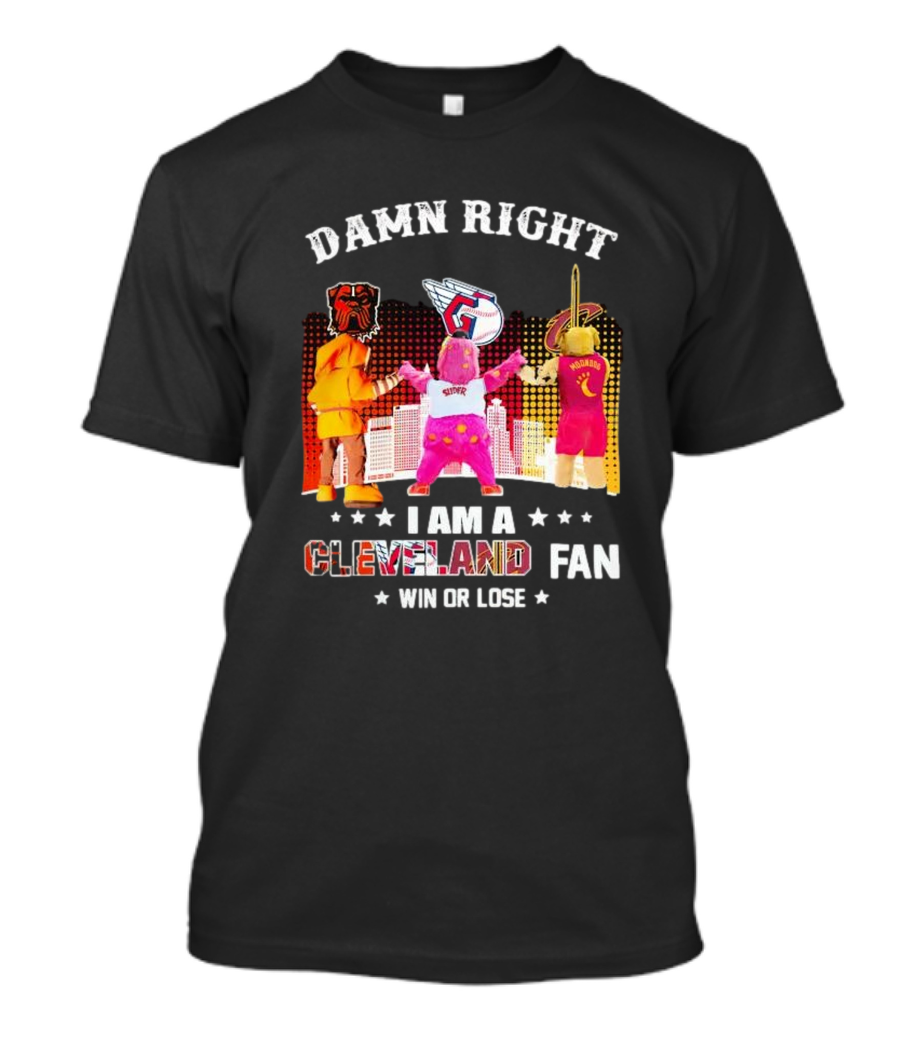 Damn Right I Am A Cleveland Fan Win Or Lose Cleveland Sports Team Mascots T-Shirt