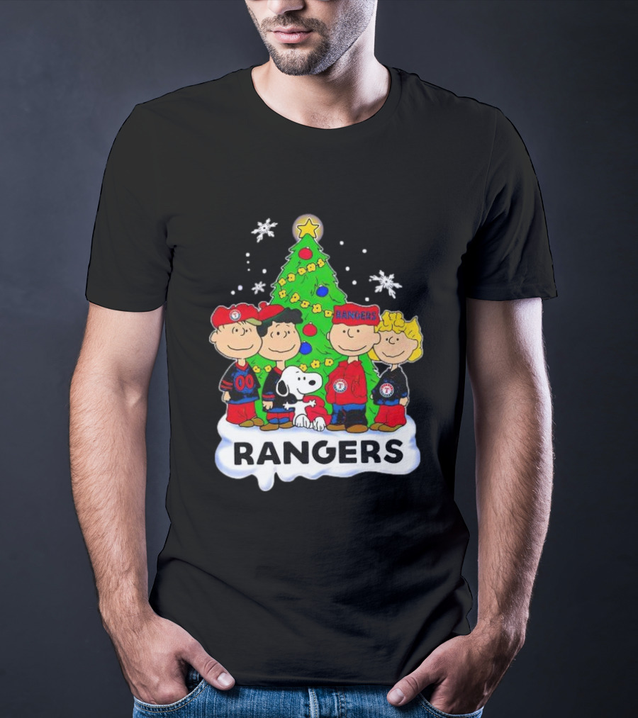 Peanuts Snoopy Christmas Tree Texas Rangers Winter Holiday T-Shirt