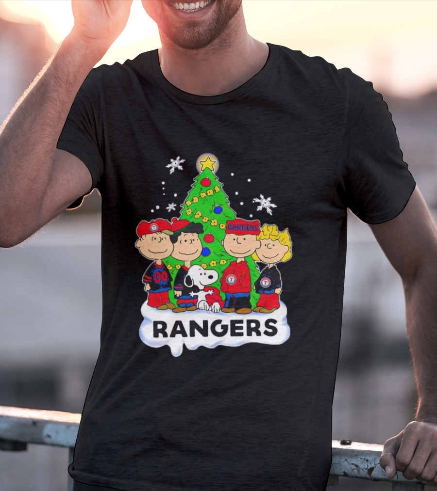 Peanuts Snoopy Christmas Tree Texas Rangers Winter Holiday T-Shirt