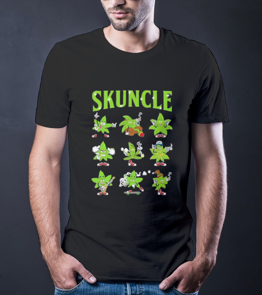 SKUNCLE Smells Like Weed Funny Cartoon Characters Smoking T-Shirt