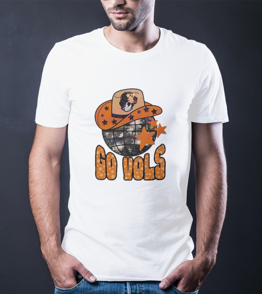Tennessee Vols Go Vols Disco Ball Cowboy Hat Stars NCAA Mascot T-Shirt