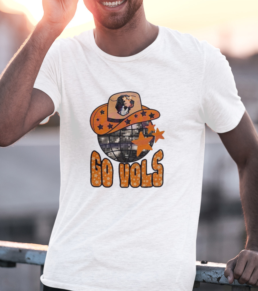 Tennessee Vols Go Vols Disco Ball Cowboy Hat Stars NCAA Mascot T-Shirt