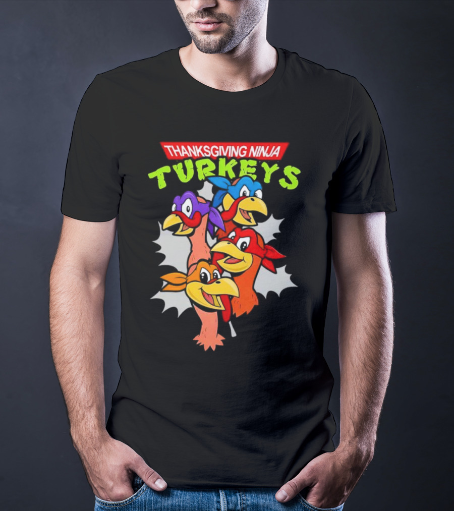 Thanksgiving Ninja Turkeys Cartoon T-Shirt