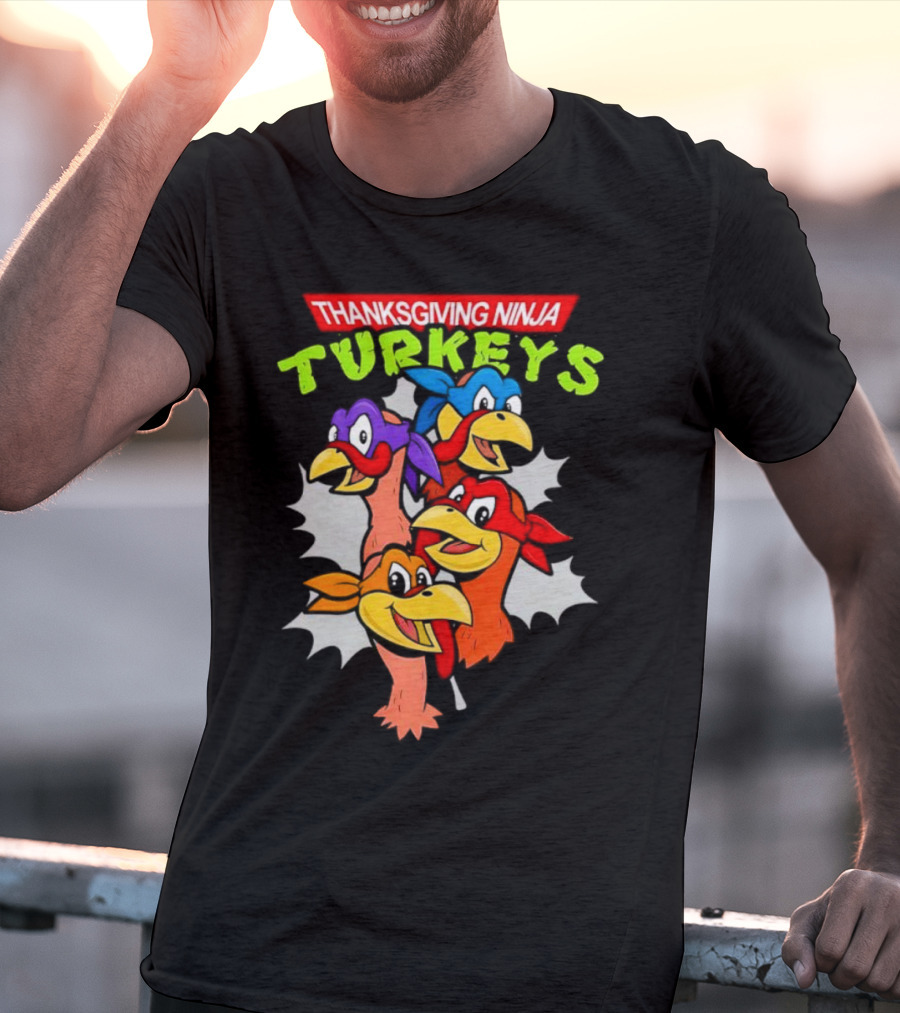Thanksgiving Ninja Turkeys Cartoon T-Shirt