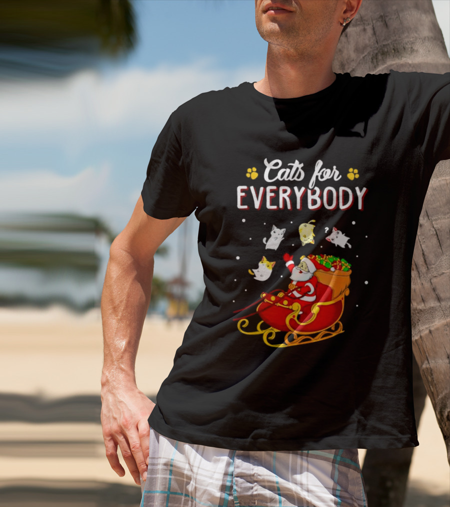 Cats For Everybody Santa With Cats Sleigh Christmas T-Shirt