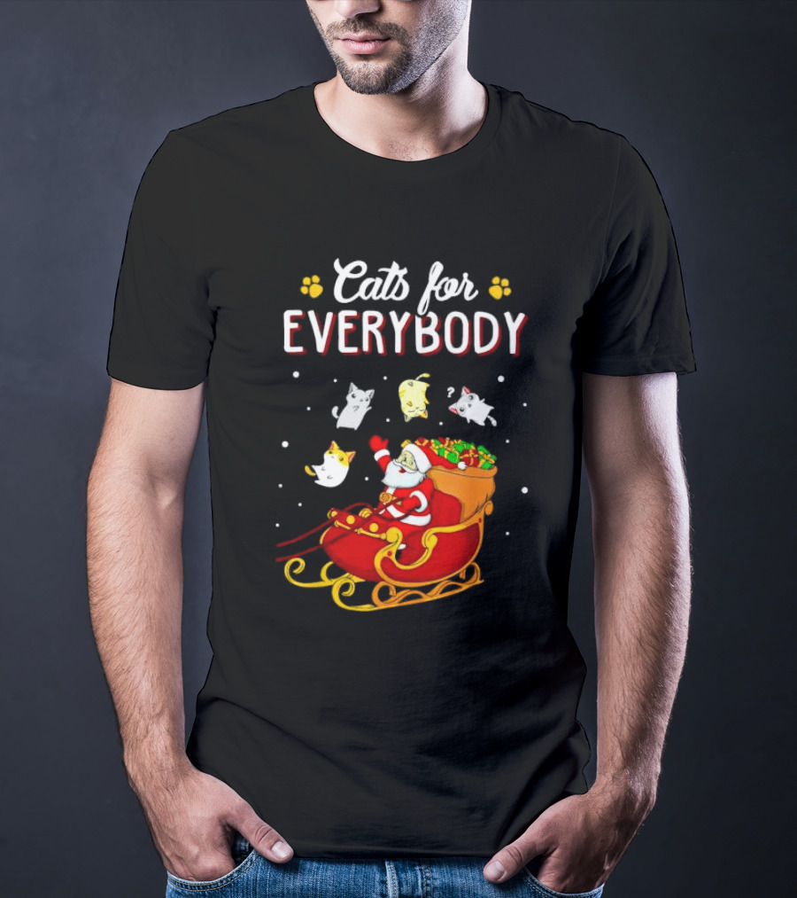 Cats For Everybody Santa With Cats Sleigh Christmas T-Shirt