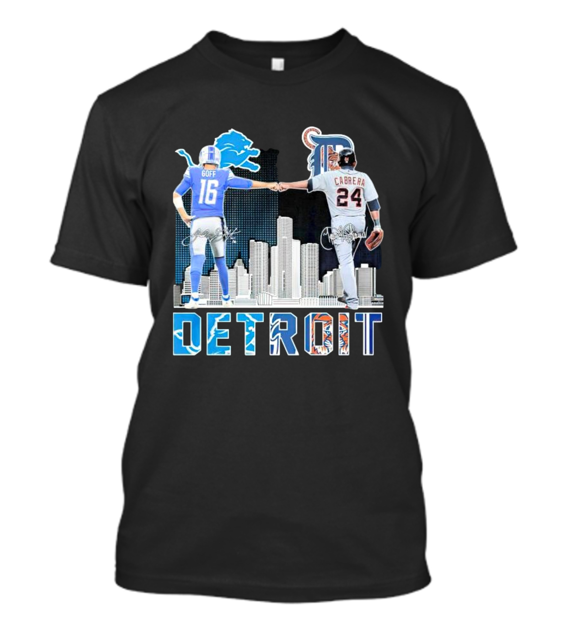 Detroit City Signatures Lions Goff Tigers Cabrera T-Shirt