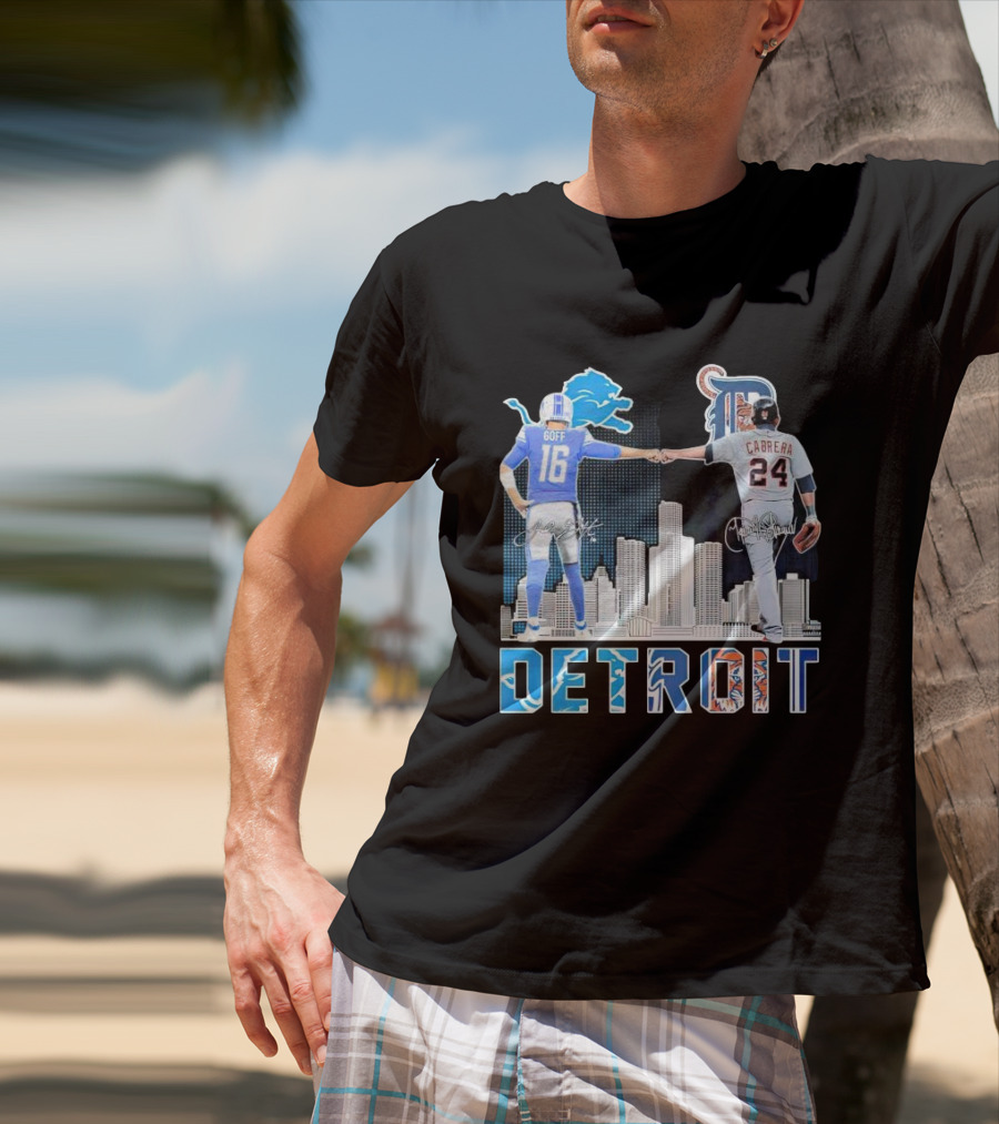 Detroit City Signatures Lions Goff Tigers Cabrera T-Shirt