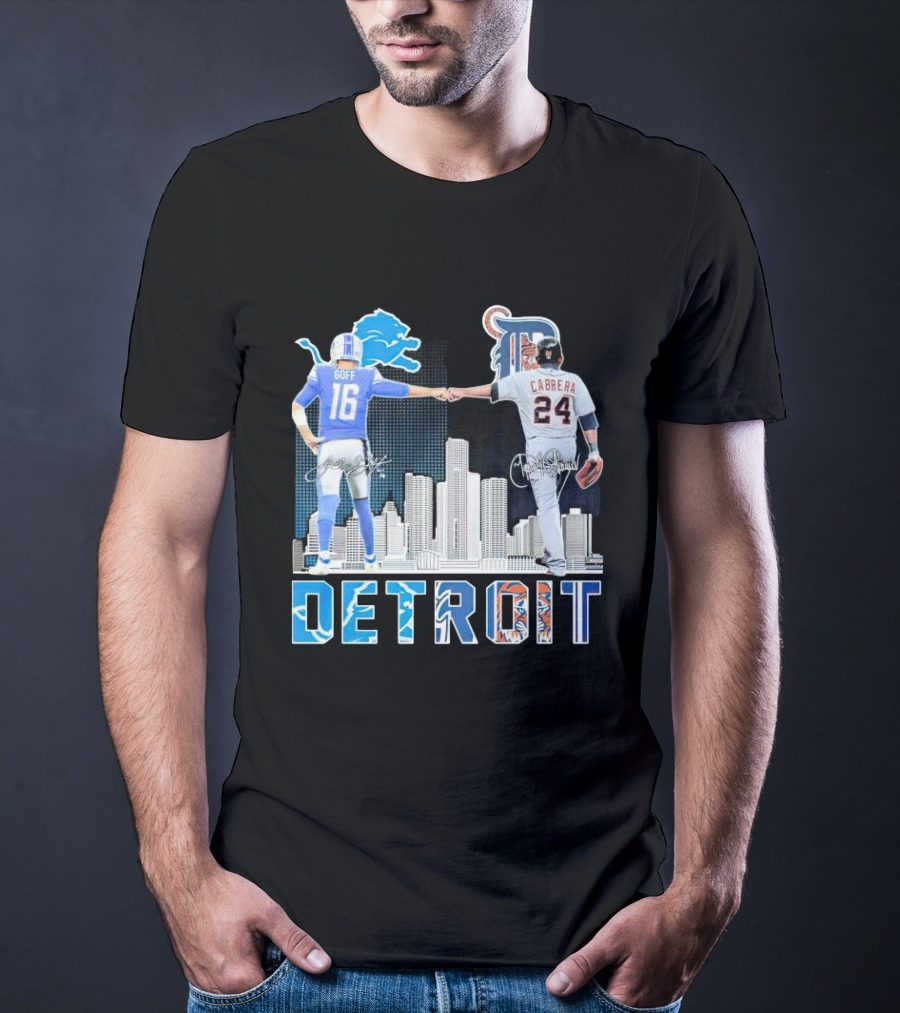 Detroit City Signatures Lions Goff Tigers Cabrera T-Shirt