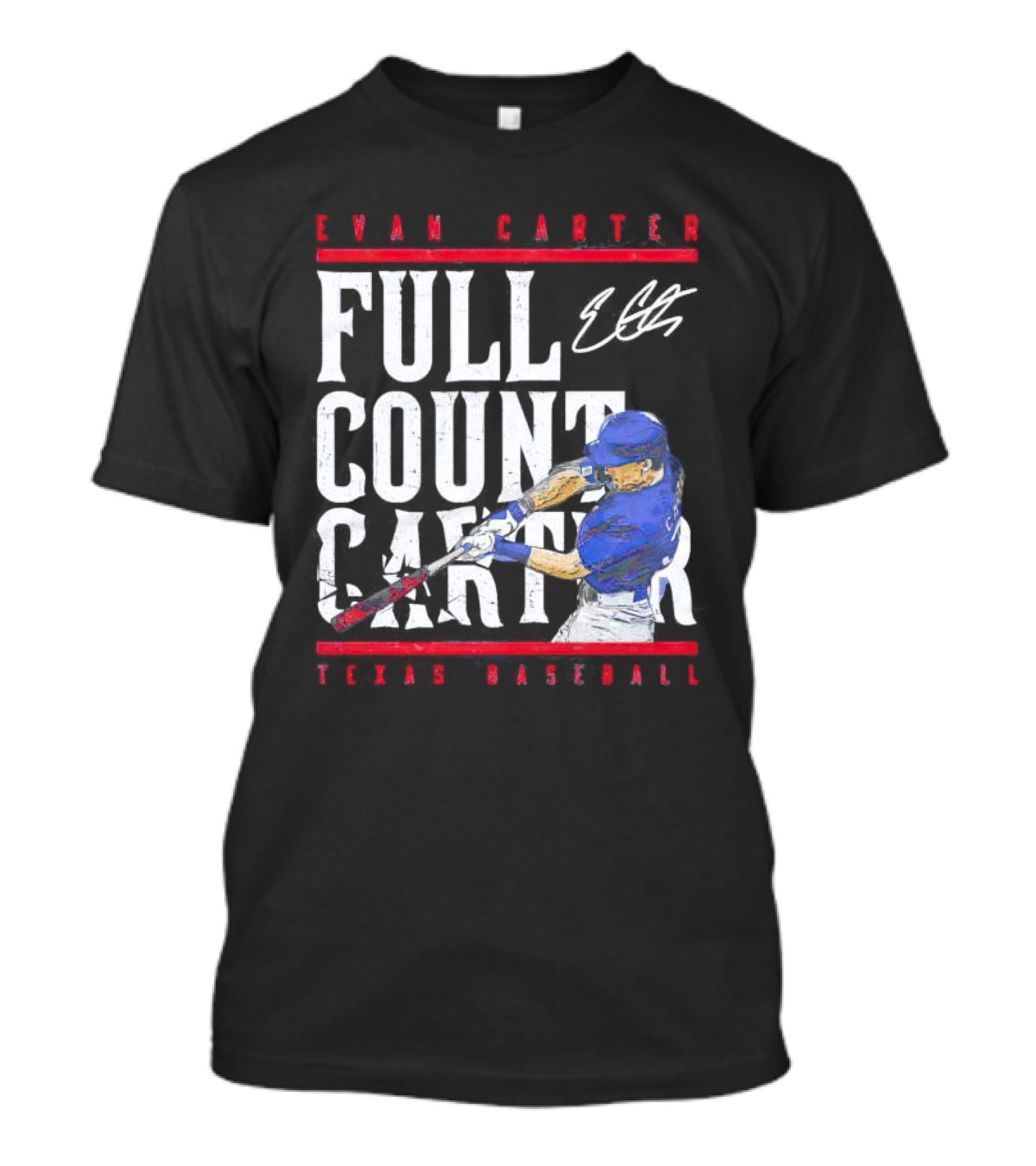Evan Carter Full Count Carter Texas Baseball Signature T-Shirt