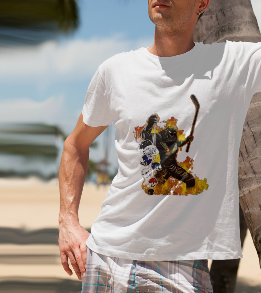 Evil Fire Hockey Player Holding Chicago Blackhawks And NHL Helmets T-Shirt