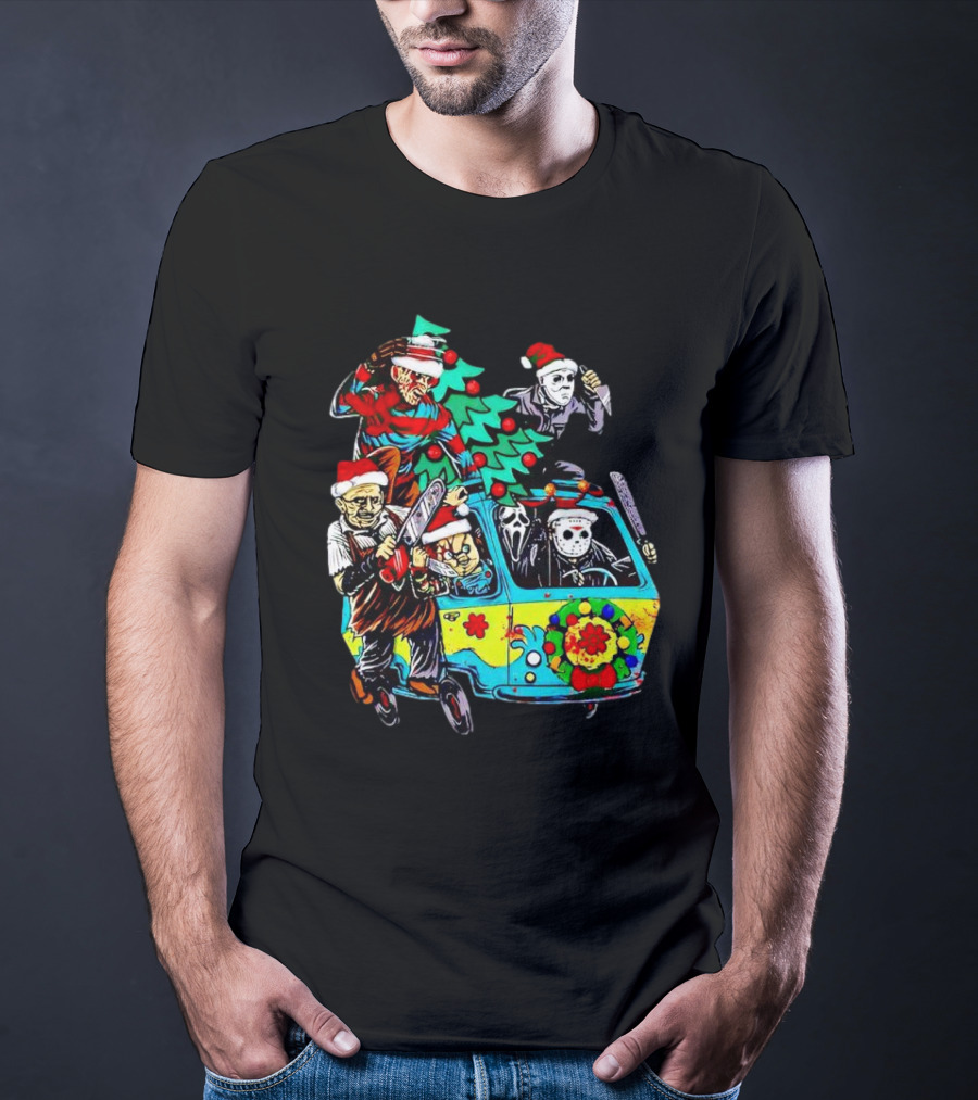 Horror Movie Characters Christmas Driving Mystery Van T-Shirt