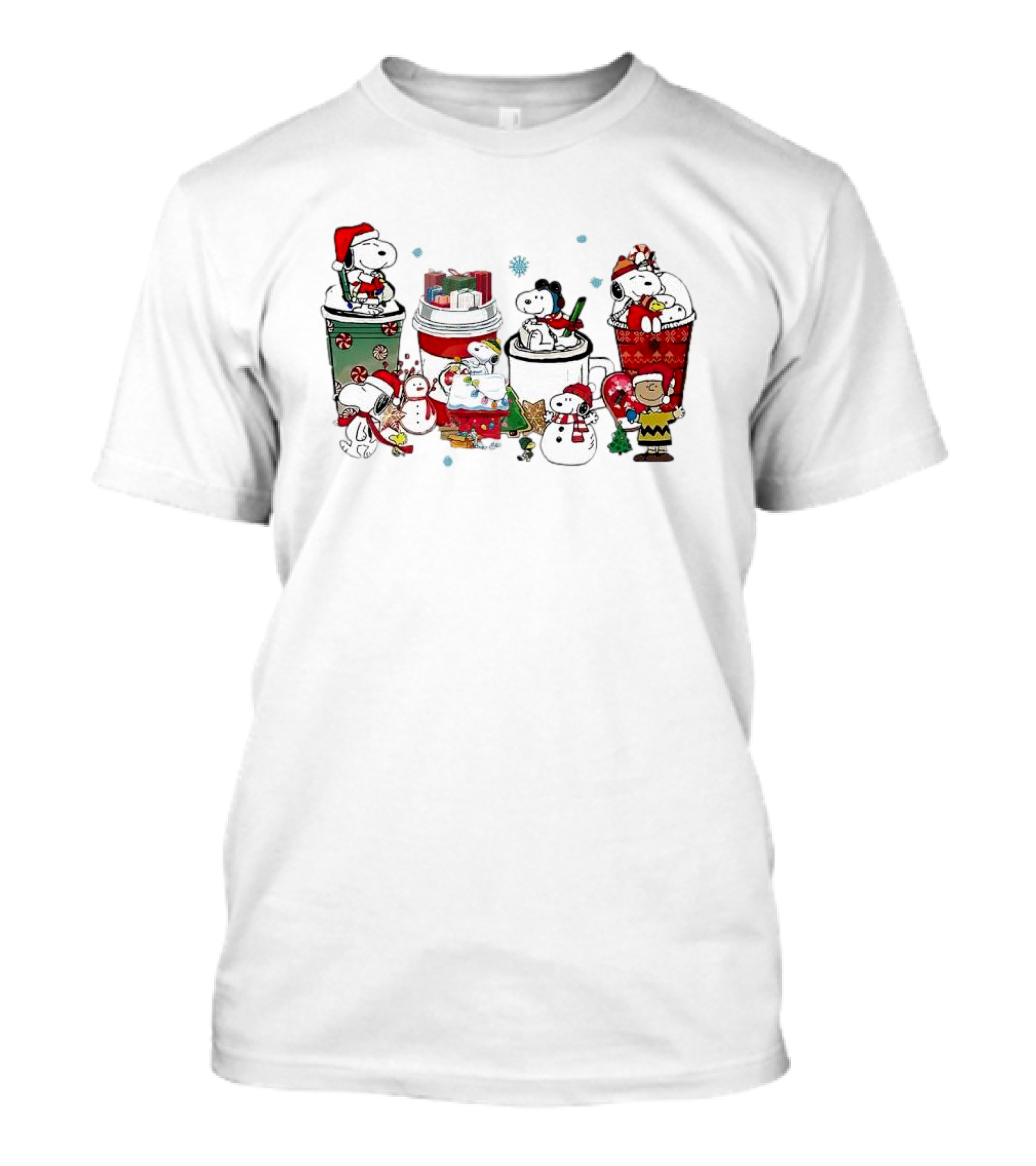 Snoopy And Friends Christmas Coffee Cups Scene Peanuts Holiday T-Shirt