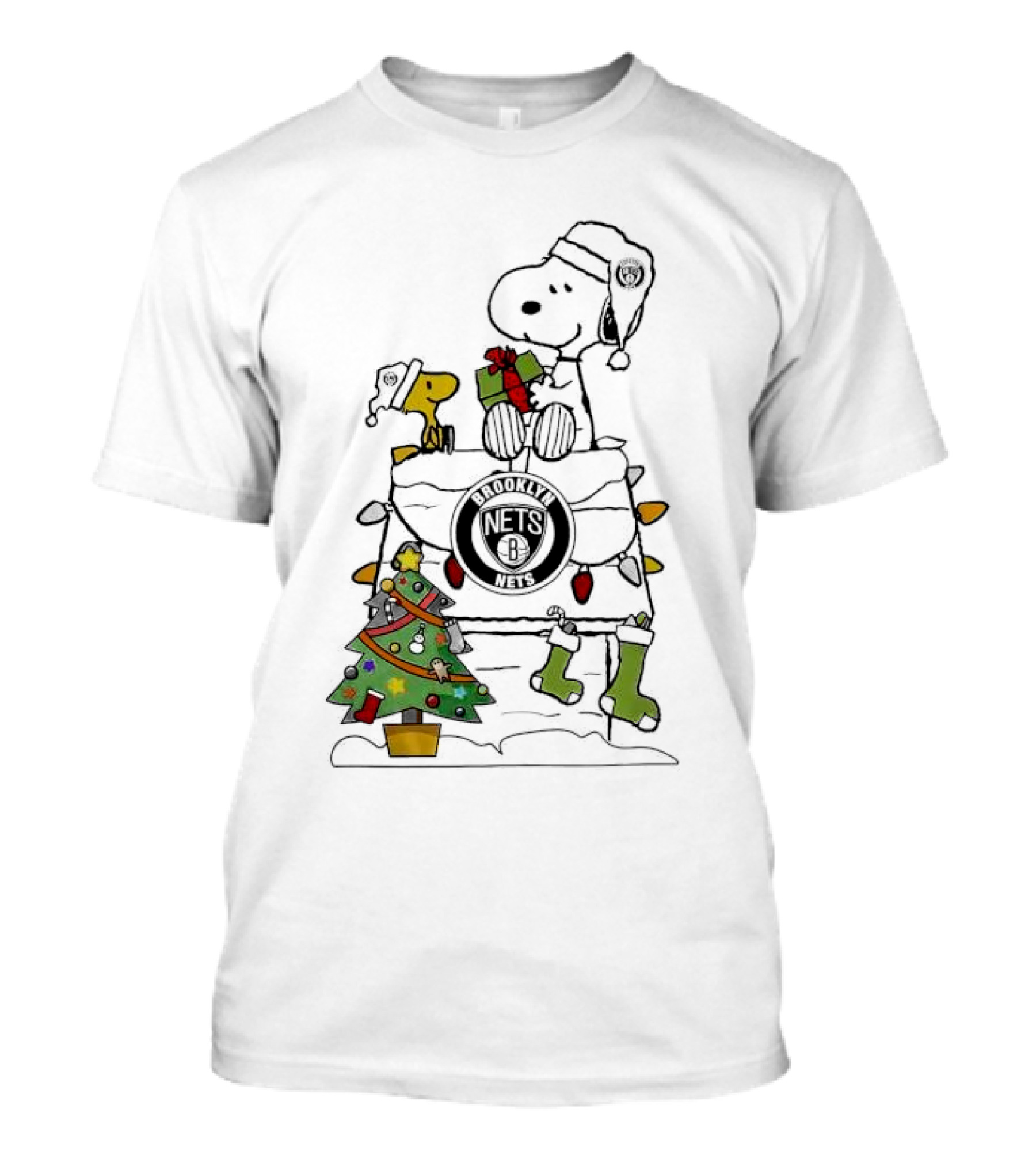 Snoopy Woodstock Christmas Igloo Brooklyn Nets Holiday Scene T-Shirt