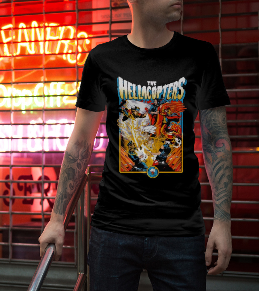 The Hellacopters Superhero Comic Rock Battle Machado T-Shirt