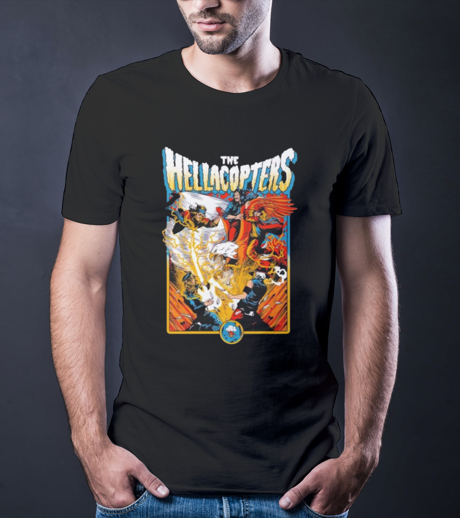 The Hellacopters Superhero Comic Rock Battle Machado T-Shirt