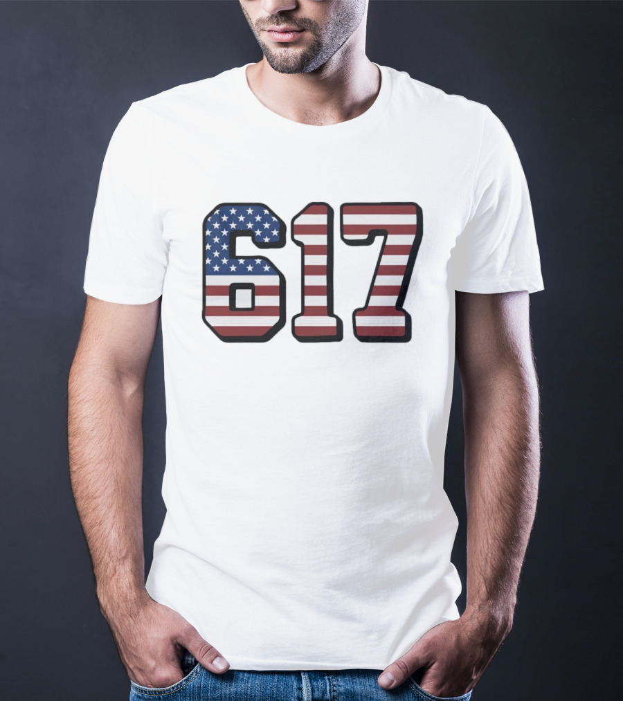Boston 617 USA Flag T-Shirt