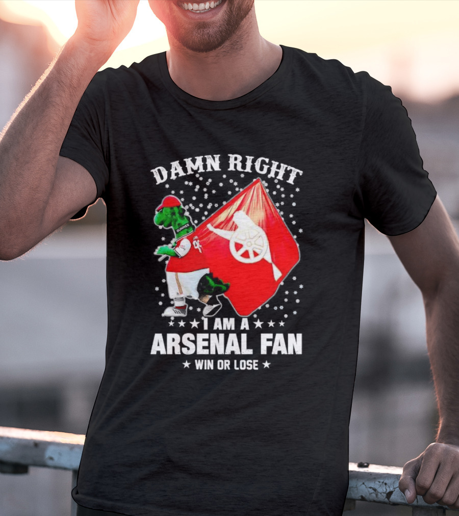 Damn Right I Am A Arsenal Fan Win Or Lose Mascot With Flag And Stars T-Shirt