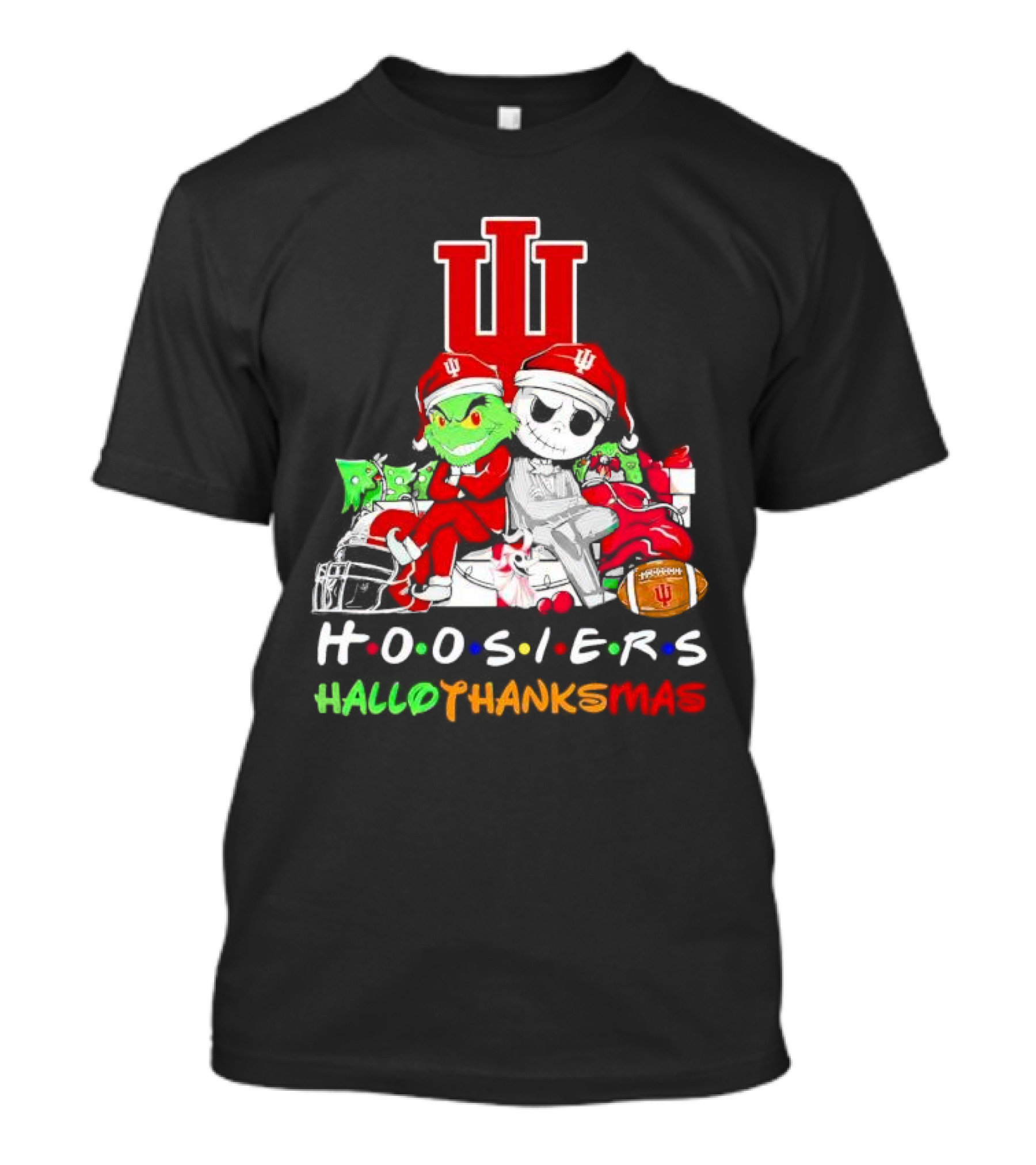 Hoosiers Grinch And Jack Skellington HalloThanksMas T-Shirt