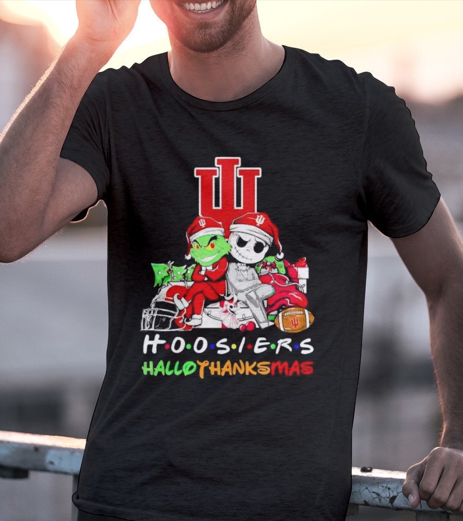 Hoosiers Grinch And Jack Skellington HalloThanksMas T-Shirt
