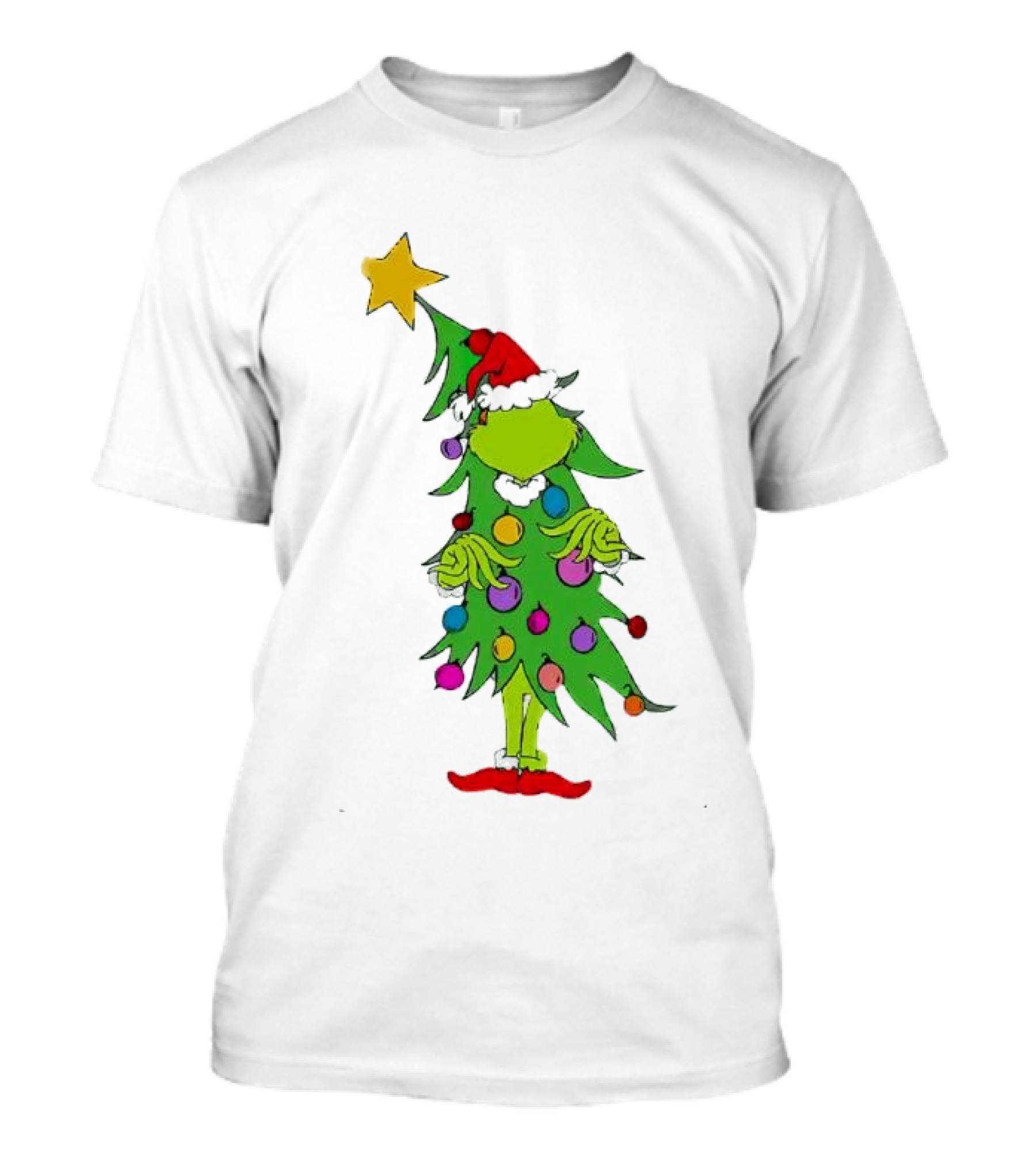 Grinch Christmas Tree Costume With Star And Ornaments T-Shirt