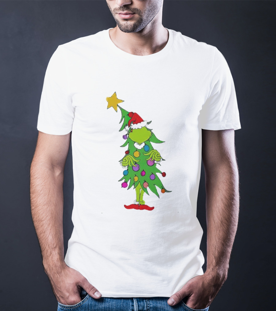 Grinch Christmas Tree Costume With Star And Ornaments T-Shirt
