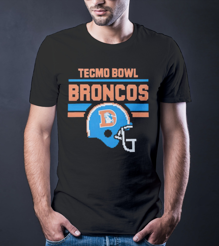 Tecmo Bowl Denver Broncos Retro Helmet Pixel T-Shirt