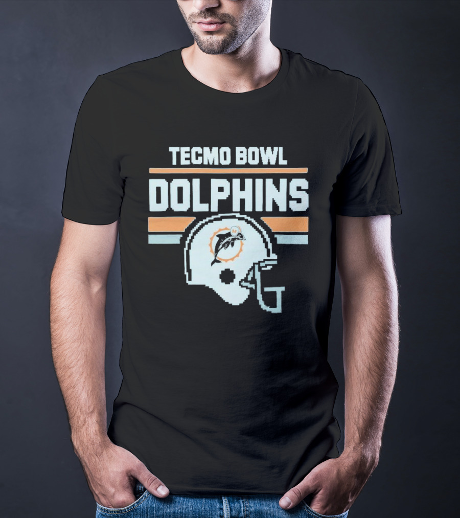 Tecmo Bowl Dolphins Retro Miami Football Helmet T-Shirt