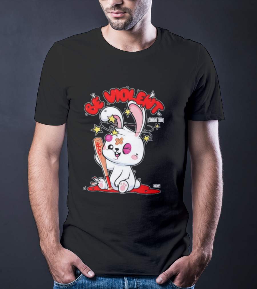 Blackpool Combat Club Be Violent Bunny With Bat And Stars T-Shirt