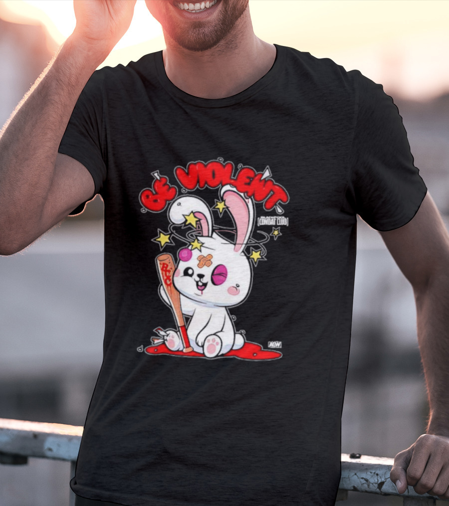 Blackpool Combat Club Be Violent Bunny With Bat And Stars T-Shirt