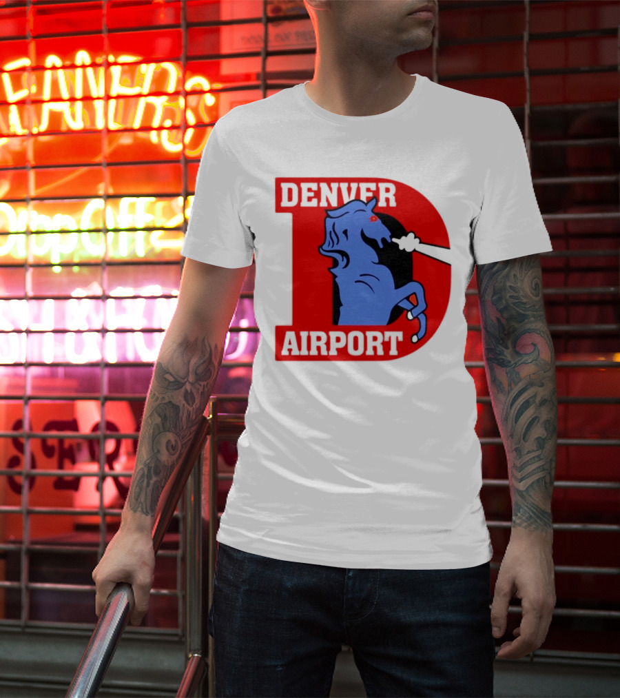 Denver Airport Blue Mustang Icon With Red Letter D T-Shirt