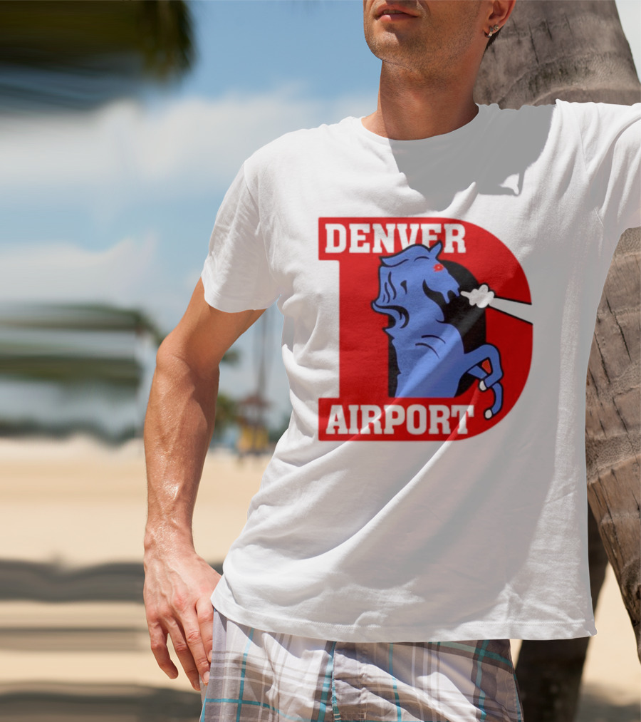 Denver Airport Blue Mustang Icon With Red Letter D T-Shirt