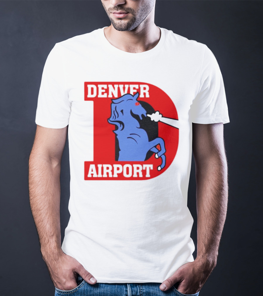 Denver Airport Blue Mustang Icon With Red Letter D T-Shirt