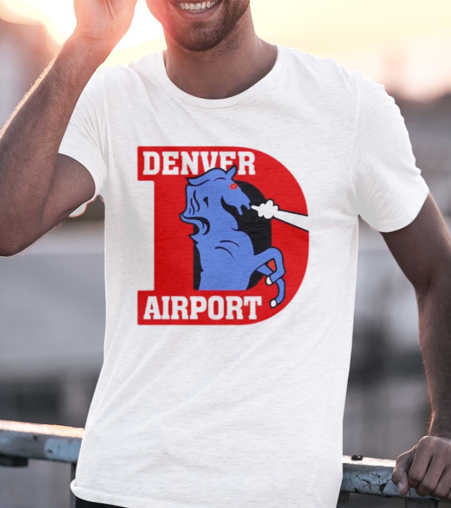 Denver Airport Blue Mustang Icon With Red Letter D T-Shirt