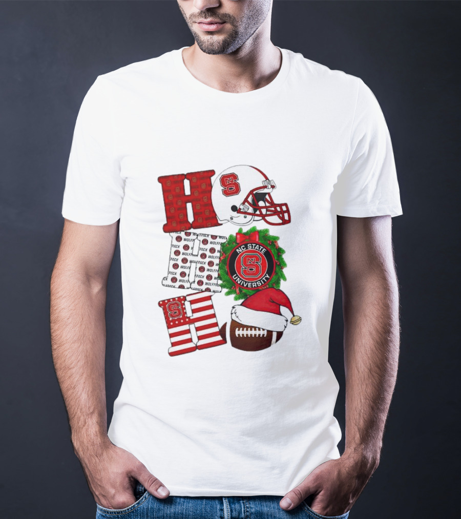 NC State Wolfpack University Christmas Football Helmet Text T-Shirt