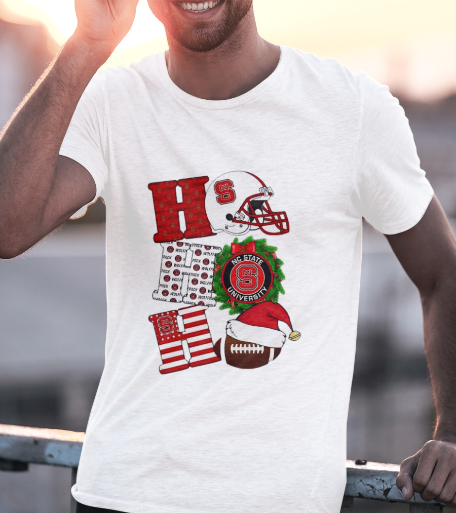NC State Wolfpack University Christmas Football Helmet Text T-Shirt