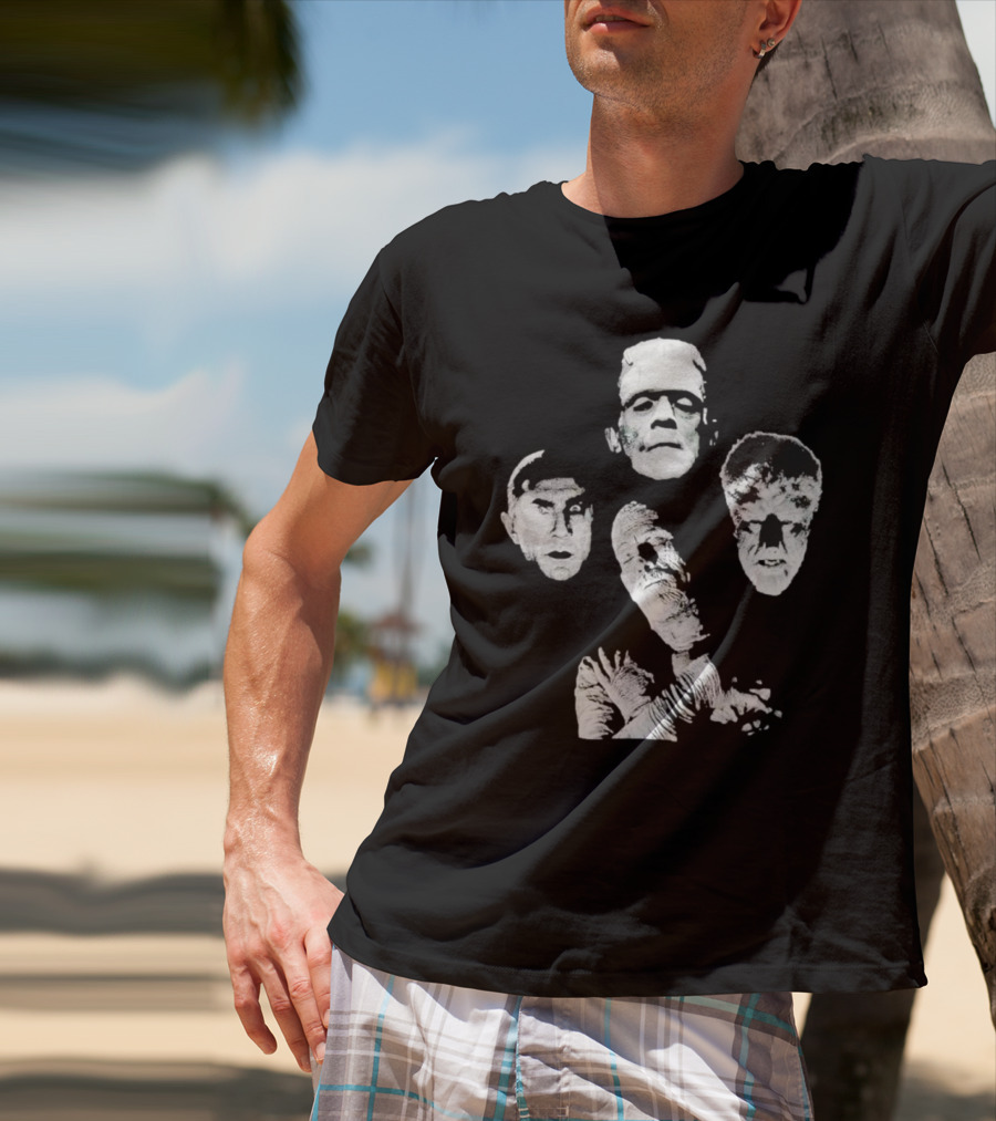 Rock Rebel Monster Dracula Frankenstein Mummy Wolfman Horror Band T-Shirt