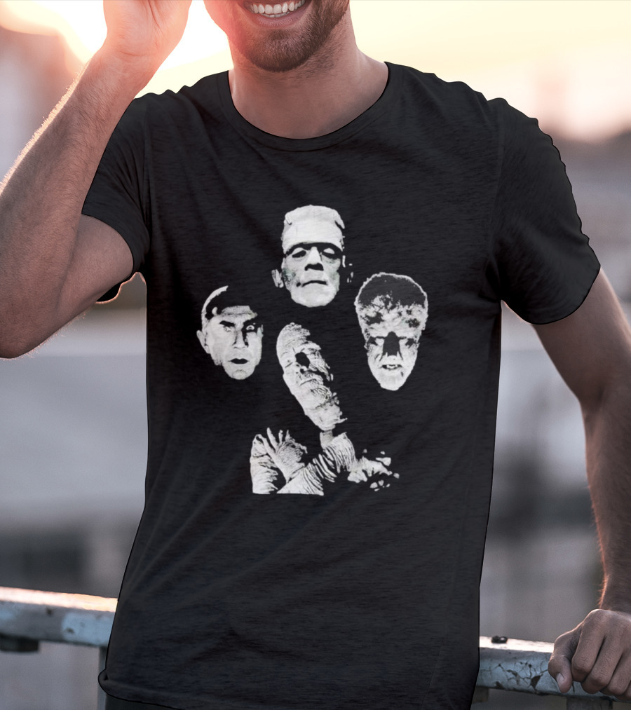 Rock Rebel Monster Dracula Frankenstein Mummy Wolfman Horror Band T-Shirt